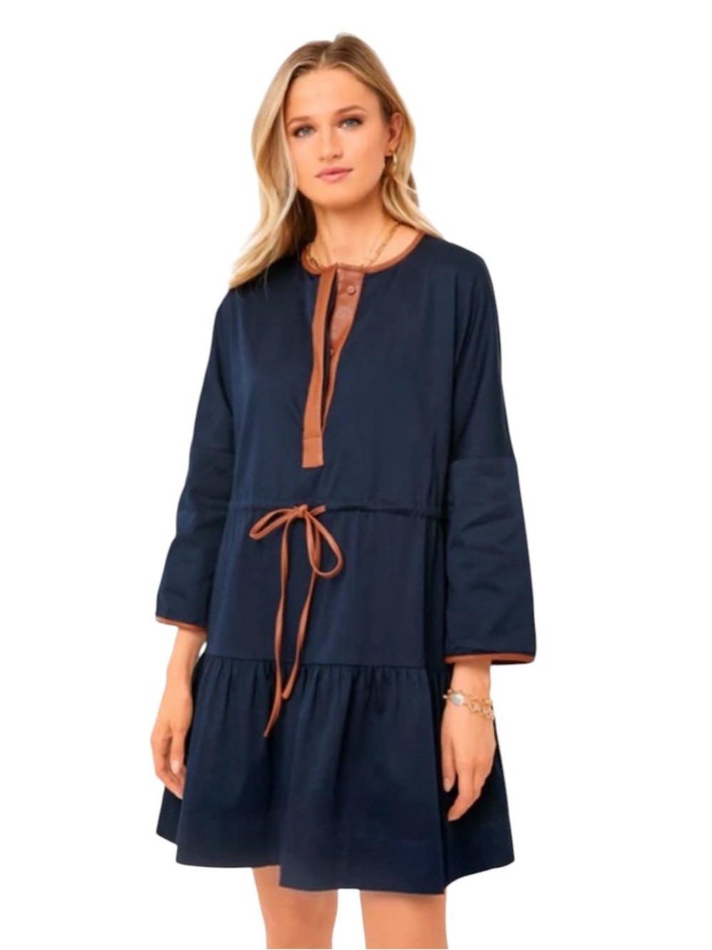 Tuckernuck Lucy Navy Blue Mini Dress Faux Leather Trim Size Small